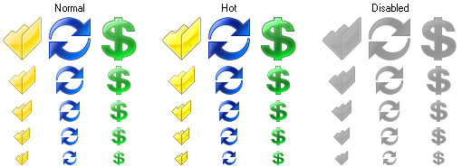 Icon states and sizes