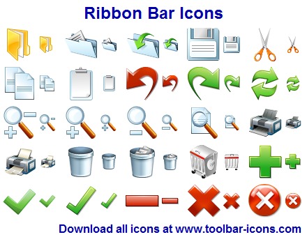 Design professional looking ribbon-based interfaces with Ribbon Bar Icon Set